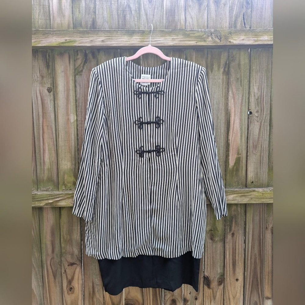 Vintage 90's R&M Richards by Karen Kwong Black & Tan Vertical Striped Dress